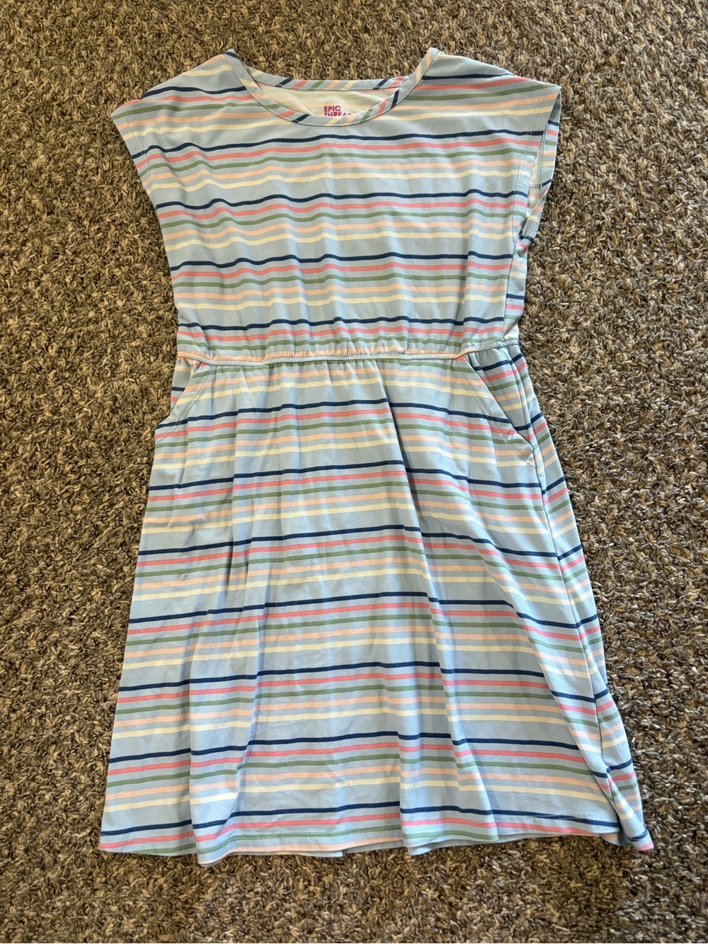 Epic Threads Light Blue Striped Knit Dress with Multi-Color Accents